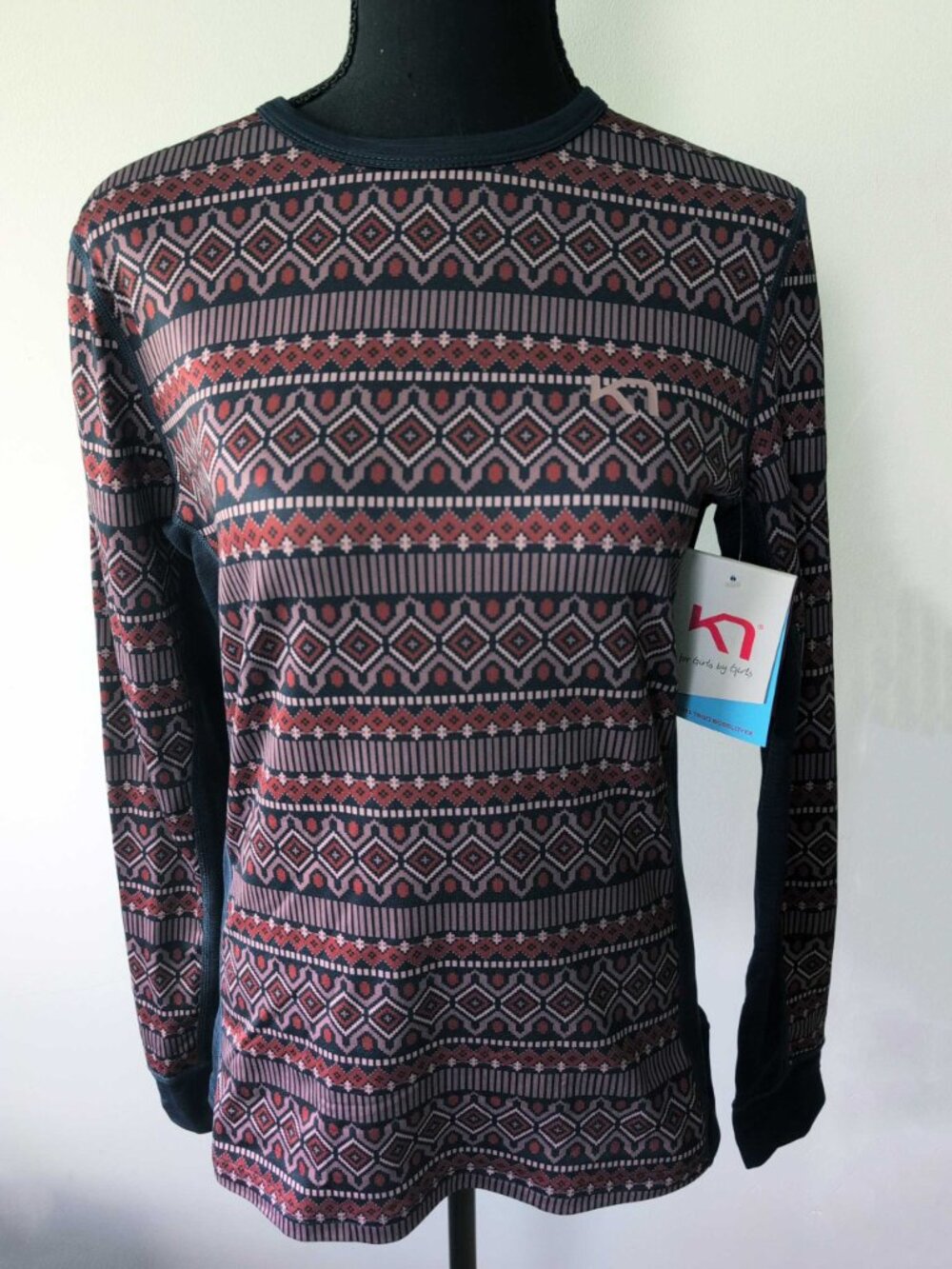 Kari Traa Lune Long Sleeve Base Layer Fleece Lined Pullover Geometric Print